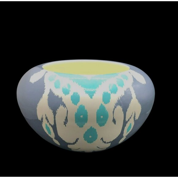 Artisans Angkor Cambodian Ikat Design Vase Planter Bowl Grey Turquoise 10.5" X 8 - Picture 1 of 9